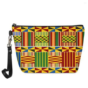 Sacs à cosmétiques africain Kente tissu géométrique imprimé dame trousse de maquillage en cuir PU Mini sac pour femmes lavage trousse de toilette
