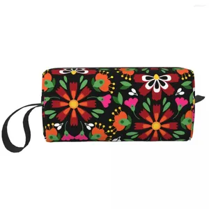 Sacs à cosmétiques Fleur noire Style mexicain Maquillage Hommes Sac Pochette de voyage élégante pour le stockage de sac à main