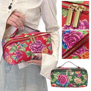 Sacs de cosmétique Style chinois Nord-Est Big Flower Sac de maquillage vintage Bagure de voyage de grande capacité Étui organisateur pour les filles