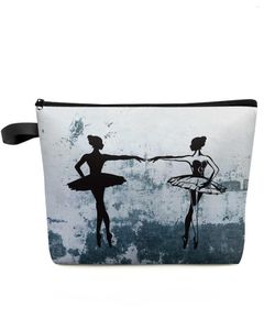 Bolsas de cosméticos para niña, bolsa de viaje de gran capacidad para pared de bailarina de Ballet, bolsa de almacenamiento de maquillaje portátil, estuche impermeable para lápices