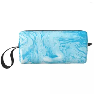Sacs à cosmétiques moderne bleu ciel Art marbre sac de maquillage pochette couleur mer Texture granit voyage organisateur de toilette rangement