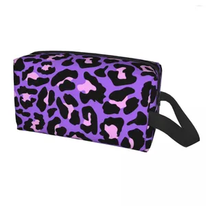 Sacs de cosmétiques Néon Purple et Pink Leopard Perme sans couture Sac de toilette pour animal Organisateur de maquillage de guépard Ladies Beauty Dopp Box