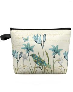 Sacs cosmétiques Sac de maquillage à oiseaux de fleur de tulipe