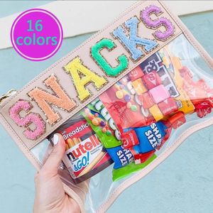 Bolsas cosméticas Snacks Bag Organizador Patches de letras Transparentes Clear Travel Make Up Bouches Almacenamiento Fábrica Venta directa