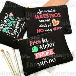Cosmetic Bags Teacher In The Word Spanish Print Pencil Bag School Stationery Supplies Storage Travel Makeup Toiletry Pouch Gifts 230620