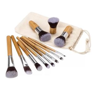 Cosmétiques Maquiagem professionnel 11 pièces professionnel de haute qualité bambou maquillage brosse ensemble chèvre cheveux cosmétiques pinceaux Kit