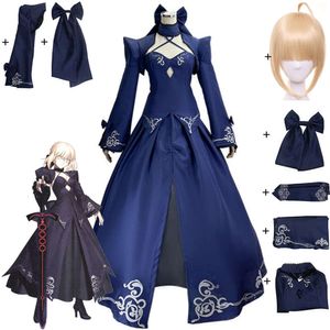 Cosplay Altria Pendragon Saber Alter Cosplay Costume Anime Fate Grand Order Stay Night Perruque Halloween Swordsman Uniforme Bleu Robe Complète