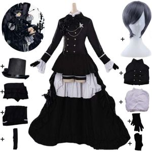 Costume de Cosplay Anime Black Butler Kuroshitsuji Ciel Phantomhive Smile, perruque, manteau, chemise, short, chapeau, robe pour adulte, Costume d'halloween