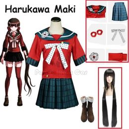 Cosplay Anime Costumes Danganronpa jeu de rôle Haruka Maki jeu de rôle Haruka Maki perruques chaussures uniformes Danganronpa Halloween femmes sont iciC24321