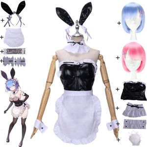 Cosplay Anime Re Life In A Different World From Zero Kara Himeru Isekai Seikatsu Rem Ram, Costume de Cosplay, perruque uniforme de fille lapin Sexy