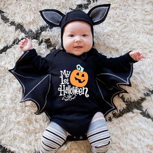 Cosplay Baby s First Halloween Costume Black Bat Romper Jumpsuit Infant Boys Girls Pourim Party Carnival Fancy Dress Long Short 230818