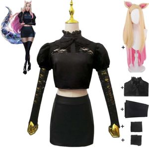 Cosplay Cosplay jeu Lol Ahri le renard à neuf queues Kda Baddest Costume perruque oreilles Anime Sexy femme tenue Halloween noir uniforme Costume