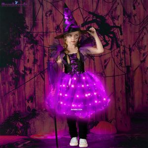 Cosplay Cosplay Halloween Filles Sorcière Robe Princesse LED Light Up Robe pour Filles Fête Enfant Enfants Citrouille Costume Carnaval Soirée Dres