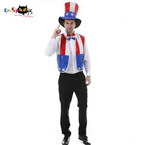 cosplay Eraspooky 4 juillet célébration fête patriotique paillettes oncle Sam Costume Kit pour adulte drapeau américain gilet chapeau Bowtiecosplay