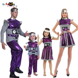 cosplay Eraspooky Retro Purple Time Robot Cosplay Adulto Alien Astronauta Traje Disfraz de Halloween para niños Fiesta Grupo Pareja DisfracesCosplay