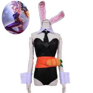 Jeu de Cosplay Lol Bunny Girl Riven The Exile, Costume de Cosplay Anime noir, combinaison oreilles Sxey, uniforme de femme, Costume de fête de carnaval d'halloween