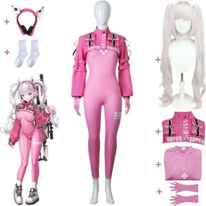 Juego de Cosplay Nikkethe diosa de la victoria Alice disfraz de Cosplay peluca auriculares Anime mujer Sexy mono rosa traje de juego de rol de Halloween