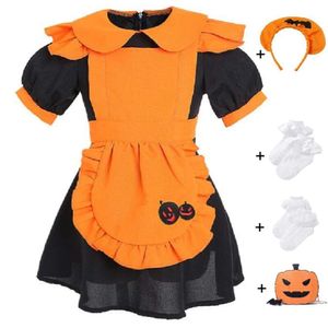 Disfraz de Halloween para mujer, disfraz de Anime para niño, uniforme de sirvienta de calabaza y murciélago, tocado para niño y niña, bolso, traje de fiesta Loli