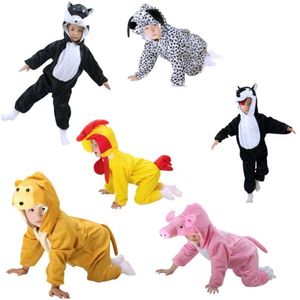 cosplay Fête d'Halloween enfants Cosplay animaux combinaison Costumes enfants Cos chat dalmatiens singe rose cochon coq loup Onesies Siamesecosplay