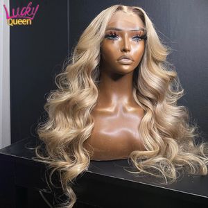 Cosplay Wigs Blonde 13X6 Frontal Wig Pre Plucked 13X4 Transparent Lace Front Wig Barbi Honey Blonde Body Wave 5X5 Human Hair Wig for Women 230807