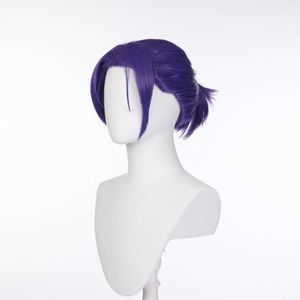 Cosplay Wigs Blue Prison Royal Shadow Ling Wang Cos Wig Purple One Piece Tie Hair Middle Split Anime Cosplay