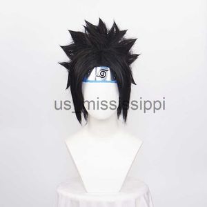 Perruques de cosplay ccutoo perruques courtes noires synthétiques Uchiha Sasuke perruques de cosplay pour hommes résistance à la chaleur avec bonnet de perruque bleu x0901