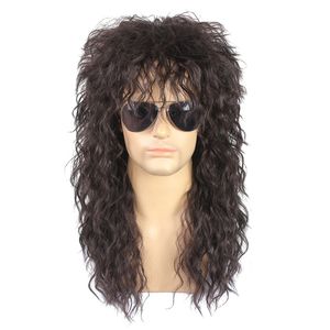 Cosplay Wigs Gres Punk Fluffy Long Curly Wigs for Men Dark Brown mâle Wig Fibre Rock Rock Cosplay Fibre Costume Party Synthetic Hair 230811
