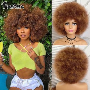 Cosplay Wigs Short Hair Afro Kinky Curly Wigs With Bangs For Black Women African Synthetic Ombre Glueless Cosplay Natural Blonde Red Blue Wig 230727