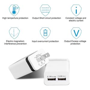 Adaptateur de voyage de chargeur mural rentable Universal Smart Phones Metal Dual USB pour Samsung S8 S7 2 Ports US EU Version No Package