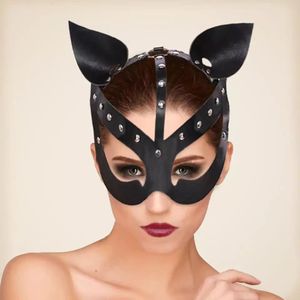 Accessoires de déguisement Faux cuir chat masque motif Halloween rouge masque bal fête carnaval Animal maquillage Costumes accessoires