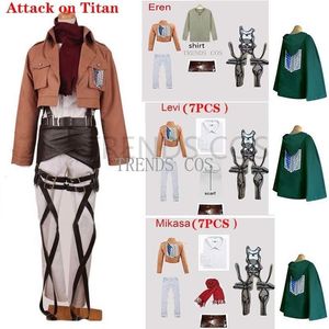 Accesorios de vestuario Ataque femenino femenino contra el titán Eren Jaeger Levi Ackerman Hange Zoe Cosplay Set Full Shatin Cape Buff Wig 230111