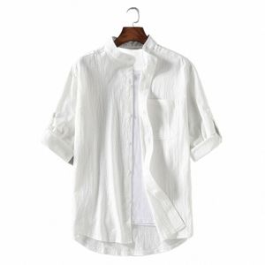 Chemise à manches courtes en lin cott pour hommes 2024 été chemise surdimensionnée en lin ample haut décontracté en gros pour les étrangers H7ZY #