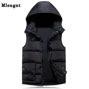 Coton À Capuche Gilet Pour Hommes Hiver Chaud Épais Casual Coupe-Vent Enfants 3 Couleurs Rouge Sans Manches Veste Mâle Classique Gilet 211104