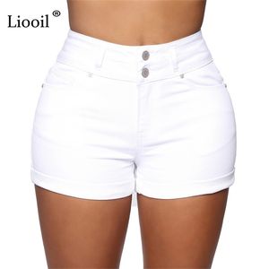 Coton Stretchy High Taille Jean Shorts Femme Summer Casual Mode Sweat avec poche Zipper Blanc Noir Denim Denim 210719