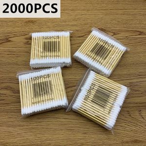 Cotton Swabs 2000pc Double tête coton-tige bambou coton-tige bois bâtons jetables bourgeons coton pour beauté maquillage nez oreilles outils de nettoyage 231007