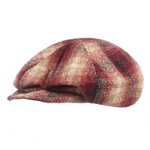 Sombreros octogonales de algodón para mujer primavera otoño artista pintor Newsboy gorras hombres rojo negro Plaid boina gorra al por mayor