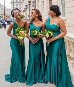 2023 Vestidos de dama de honor de un hombro para África Diseño único Vestidos de invitados de boda de cuerpo entero Vestido de dama de honor junior Cinta Seda elástica como vestidos de fiesta de satén