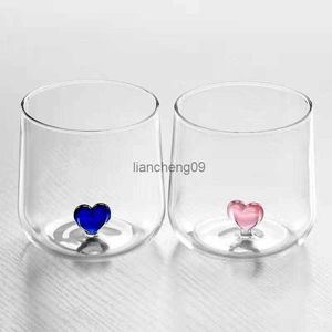 Couple Amour Coeur Tasse Eau Potable Thé Lait Café Yaourt Pudding Verre Transparent Creative Simple Café Bière Tasse En Gros L230620