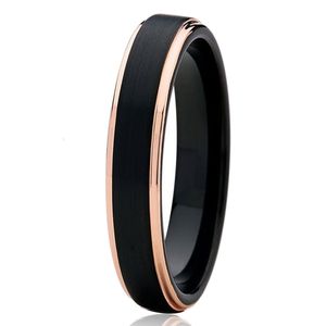 Anillos de pareja Anillo de compromiso personalizado 4MM Negro con tungsteno de oro rosa para hombres Joyería al por mayor Mujeres 230606