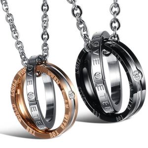 Couple anneaux collier cristal amour promesse anneau pendentif Couples colliers pour femmes hommes beaux bijoux de mode