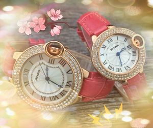 Pareja Reloj con esfera romana 38 mm 33 mm Anillo de diamantes de cristal de moda Hombres Mujeres Cinturón de cuero genuino Núcleo de cuarzo Señoras Oro rosa Reloj de pulsera popular de lujo Regalo de Navidad