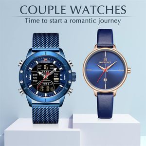 Relojes de pareja NAVIFORCE, reloj de pulsera de cuarzo de acero inoxidable de la mejor marca para hombres y mujeres, reloj informal de moda, conjunto de regalos para 2431