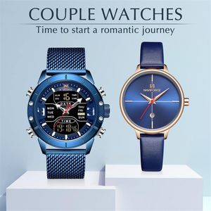 Relojes de pareja Naviforce, reloj de pulsera de cuarzo de acero inoxidable de la mejor marca para hombres y mujeres, reloj informal de moda, conjunto de regalos para 252o