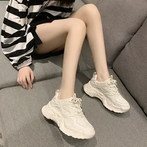 Parejas Zapatos De Papá Plataforma Simple Zapatillas De Deporte Gruesas Cuña Para Mujer Zapatos Casuales Malla Transpirable Zapatillas Deportivas De Verano Tenis Ligeros Femeninos Con Cordones A30