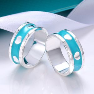 Couples concepteurs cluster anneaux d'émail bleu anneau de couple six coeurs anneau cercle