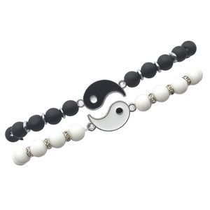 Couples amoureux bracelets de perles perles blanches et noires brins femmes hommes Taiji ying yang bracelet à breloques bijoux d'amitié mâle femelle