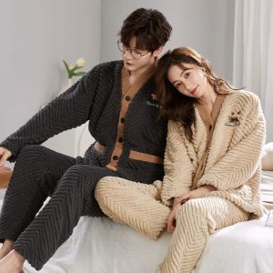 Parejas de invierno franela nocturna ropa de noche y hombres que combinan ropa de dormir coral vellón espesada ropa casera para amantes pijamas homme