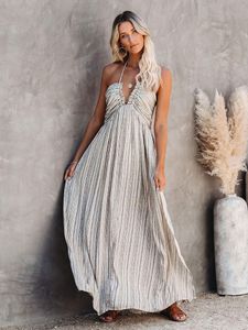 Couvrette Fitshinling Bohemian Vintage Backless MAXI Robe maxi Summer Slim Sexy Sundss Holiday Holiday Long Robe V Neck A Line Vestidos Vente