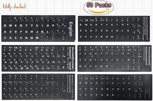 Couvre 50pcs / lot Vente entière étanche Autocollants de clavier russe en anglais