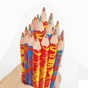 Crayon 10 pièces crayons en bois Art Crayon de couleur dessin Graffiti 4 en 1 stylo multicolore enfants Crayon marqueurs stylos fournitures scolaires de bureau 231108